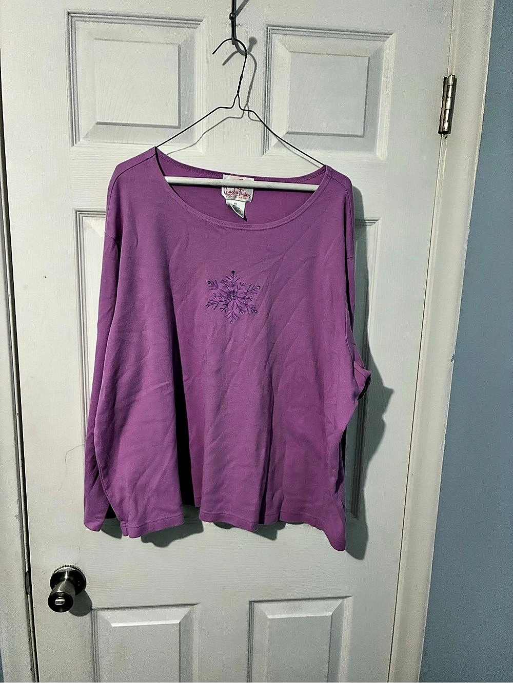 Quacker Factory Embroidered Long Sleeve Top in Purple Size 3X